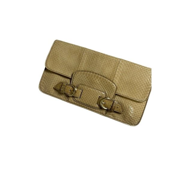 Cole Haan Tan Leather Snake Skin Clutch Handbag - Picture 2 of 4